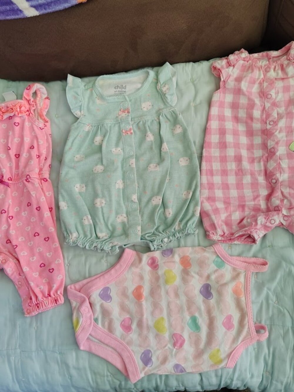 Infant Girls Summer Onesies Mixed Set of 4 Size 0-3 Months